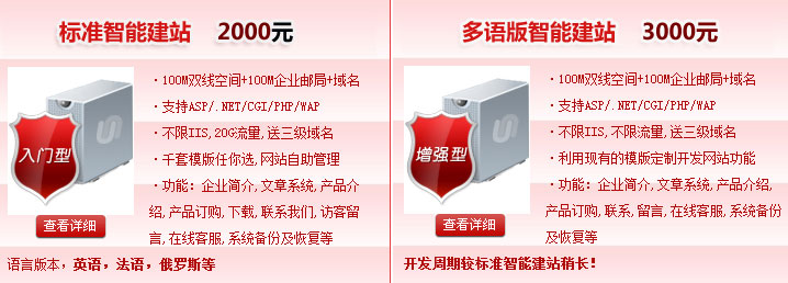 標準智能建站2000元，多語版智能建站3000元100M雙線空間+100M企業(yè)郵局+域名·支持ASP/.NET/CGI/PHP/WAP·不限IIS,不限流量。智能建站系統(tǒng)“魔方”價格介紹! 熱線電話：400-697-8610 01062199213